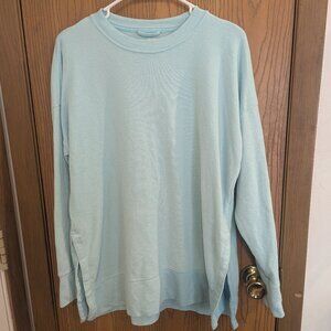 Aerie Oversized Textured  Crew Sweatshirt Blue Green Cozy Casual-Small